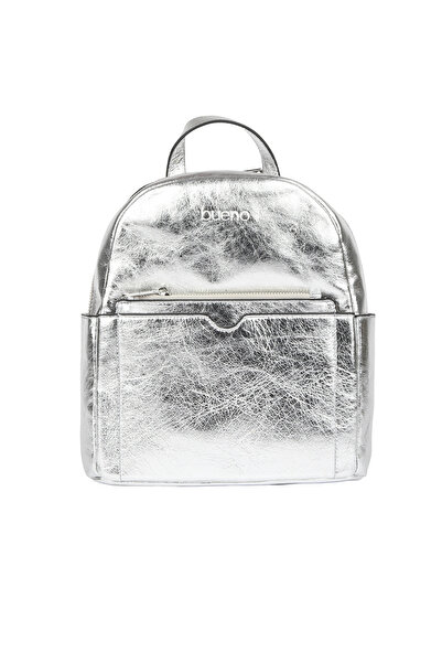 BUENO Silver Shiny Leather Women's Backpack