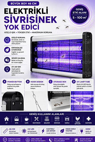 CNGZSHOP Büyük Boy Elektrikli Sivrisinek Yok Edici 46CM UV LED Sinek Öldürücü...