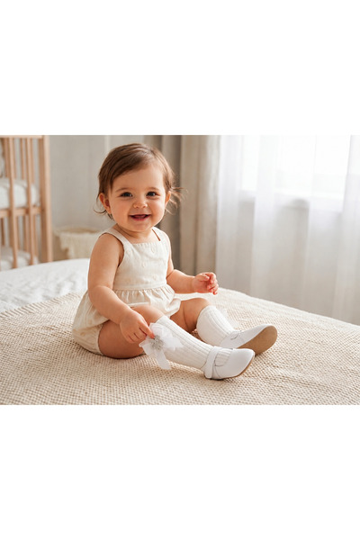 Nimini Kids Düz Fitilli Diz Altı Çorap Kız Bebek Çorap