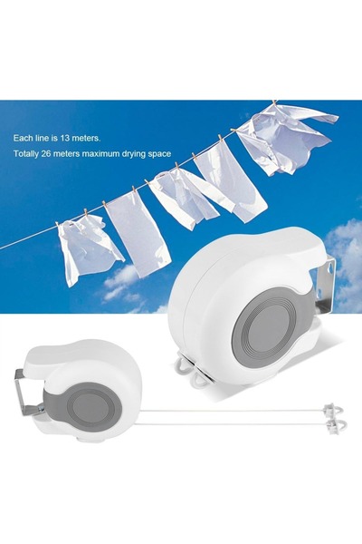 Primo Plus Retractable Clothesline Double Line, 26 Meters Total Drying Space ...