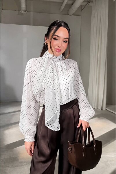 RosePearl Kadın Puantiyeli Tam Astarlı Bluz