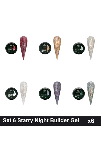global fashion Set 6 Starry Night Builder Gel 15g - Nr.01 Nr.04 Nr.05 Nr.06 N...