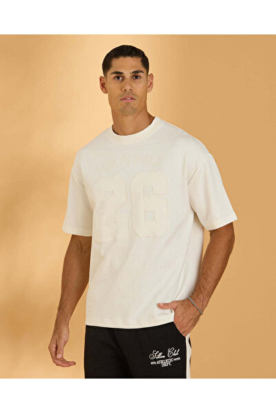 REDTAG Men Ivory Embossed Interlock T Shirt