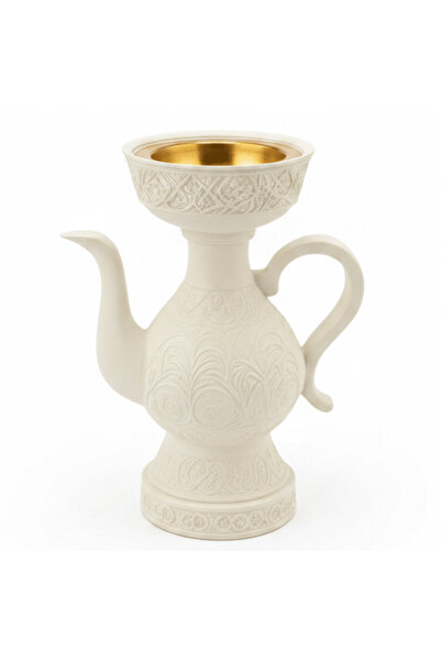 AKDC Cream Chalk Arabic Incense Burner | Ornate Floral Engraving | 18 cm