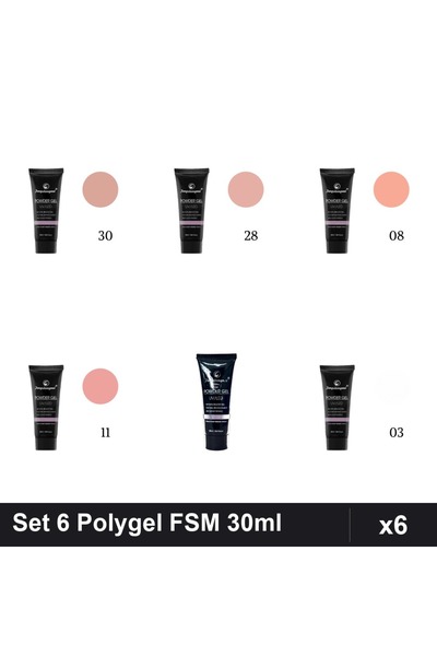 FSM Set 6 Polygel 30ml - Nr.03, Nr.08, Nr.11, Nr.14, Nr.28, Nr.30 - Construct...