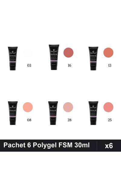 FSM Set 6 Polygel 30ml - Nr.03, Nr.08, Nr.13, Nr.16, Nr.25, Nr.28