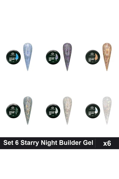 global fashion Set 6 Starry Night Builder Gel 15g - Nr.01 Nr.03 Nr.04 Nr.05 N...
