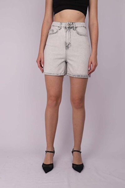 HerTon Women's Light Gray High Waist Denim Shorts