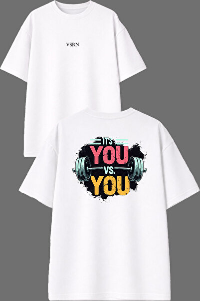 VSRN Μπλουζάκι με στάμπα  "You Vs You " μπροστά και πίσω, λευκό, oversized