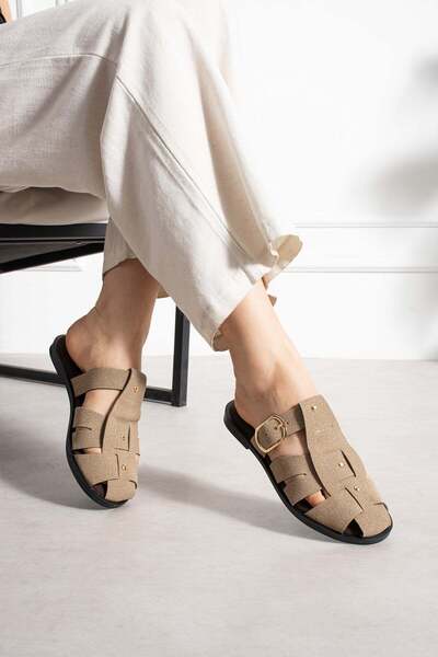 ShoeTek Olwa Women's Pin Buckle Slippers with Straps Mink Suede