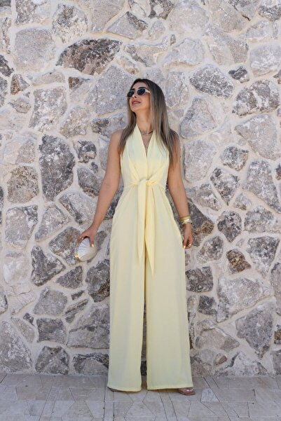 bytugcekaya Yellow Low-Cut Zippered Jumpsuit