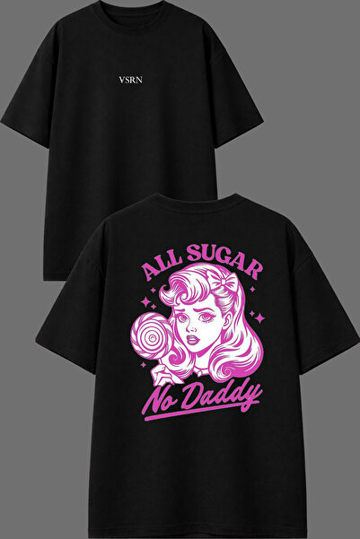 VSRN Tricou negru oversize cu imprimeu All Sugar No Daddy Design, imprimat fa...