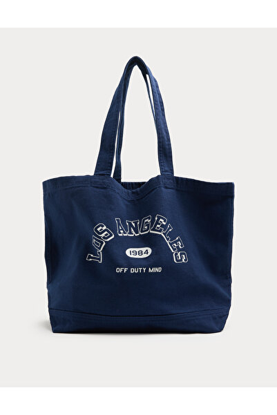Marks & Spencer %100 Pamuk Kanvas Grafik Tote Çanta