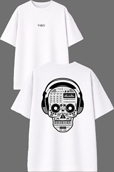 VSRN DJ Skeleton dizajn, prednja i zadnja strana sa štampanjem, bela oversize...