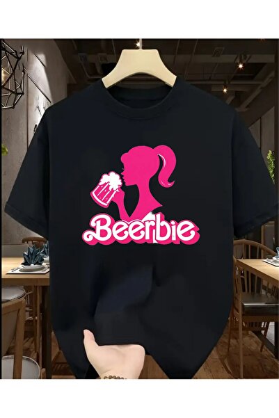 Krays Kadın Oversize T-shirt - Pembe Beerbie Esprili Bira Logolu Grafik Baskı...