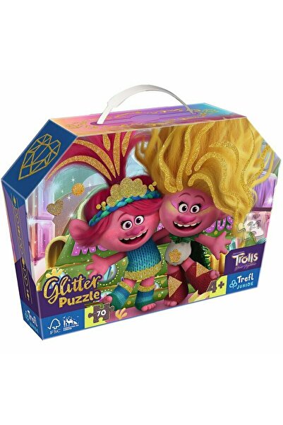 Trefl Puzzle 70 piese cu sclipici și cutie, Brokatowe Trolle. Trolls 3 53021