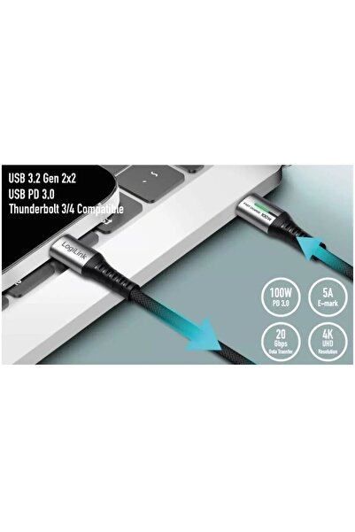 LogiLink CU0432 Cablu USB 3.2 Gen2x2 tip C M la M 20 Gbps 100W 4K LED carcasă...