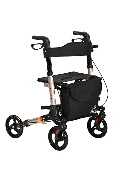 HOMCOM Rollator cu scaun și geantă de transport, înălțime reglabilă, suport p...