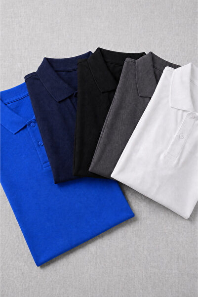 COMBİNE MİCHAİL Men's Short Sleeve Loose 5-Piece Polo Collar T-Shirt