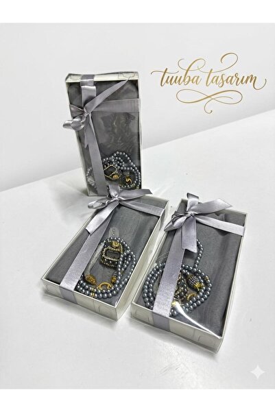 Tuuba tasarım 5 ADET İSME ÖZEL KUTU İÇİNDE FİLAMLI NAMAZ ÖRTÜSÜ İNCİ TESBİH T...