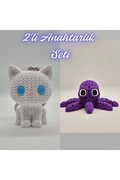 3DAtölyeMaker White Knitted Patterned Cat and Purple Knitted Pattern Octopus ...