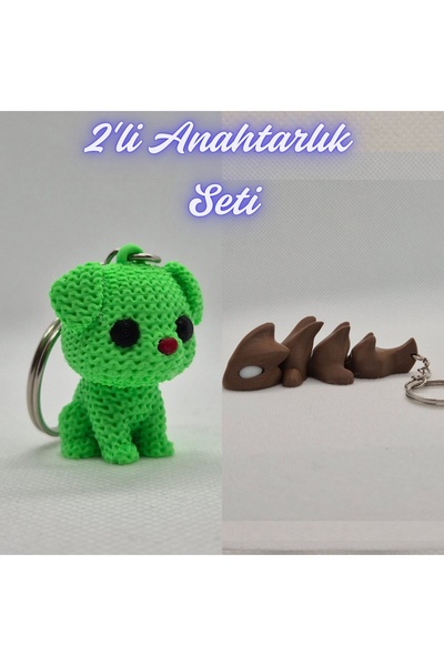 3DAtölyeMaker Light Green Knitted Patterned Dog and Dark Brown Flexible Drago...