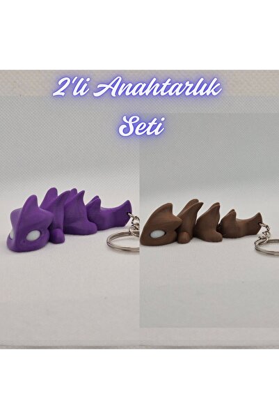 3DAtölyeMaker Purple Flexible Dragon and Dark Brown Flexible Dragon Keychain