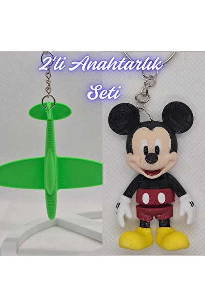 3DAtölyeMaker Green Airplane and Blue Flexible Mickey Mouse Keychain