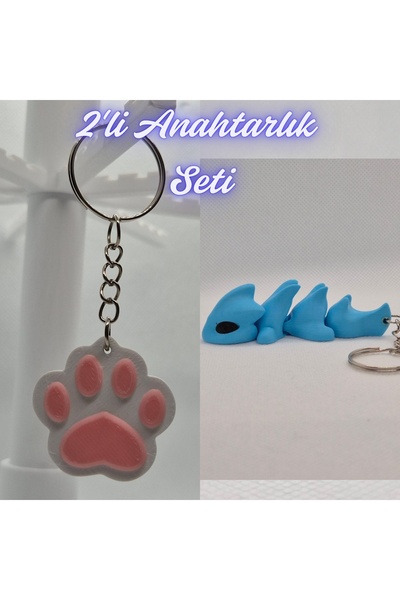 3DAtölyeMaker Light Pink Cat Paw and Light Blue Flexible Dragon Keychain