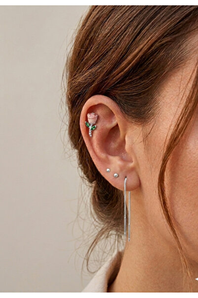 kurukafagift Pembe Gül Figürlü Helix Tragus Kıkırdak Çelik Piercing 8 mm