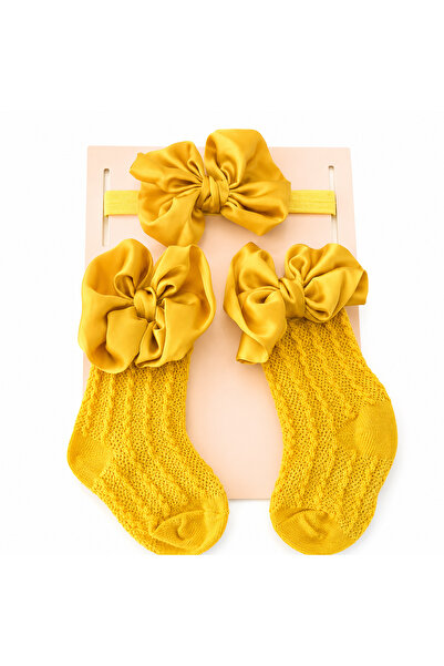Warehouse Baby Girls Socks and Satin Bow Headband Set