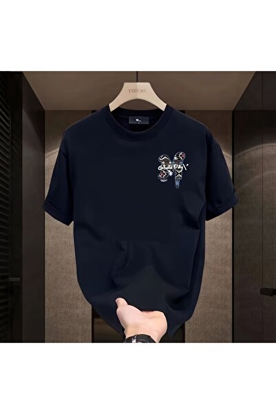 PAVRO Unisex Άνετο T-shirt με μικτό σχέδιο και στάμπα