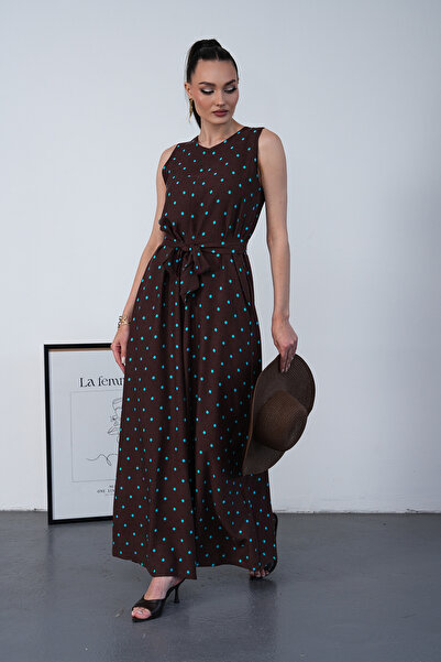 NAVY Zero Sleeve Waist Tie Detailed Polka Dot Jumpsuit
