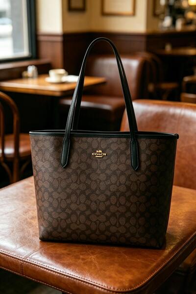 By Coach Tote Bag In Signature Canvas Women's Large Capacity Large Size Handh...