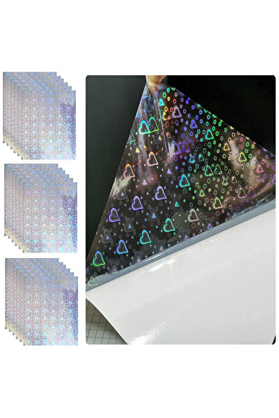 Choice8 10pcs Heart Holographic Glitter Laser Self Adhesive Waterproof Vinyl ...