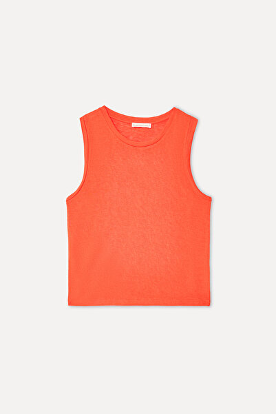 Mudo Women's Red Loose Fit Crew Neck Tank Top