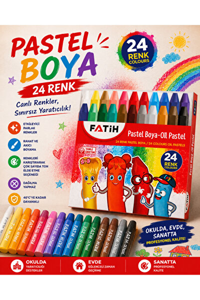 Fatih 24 Renk Yumuşak Dokulu Pastel Boya Seti Dağılma Yapmaz Canlı Renkler