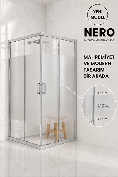 Durul Duşakabin Kare Nero Desen Orta Buzlu 5mm Temperli Cam Yükseklik 190 cm ...