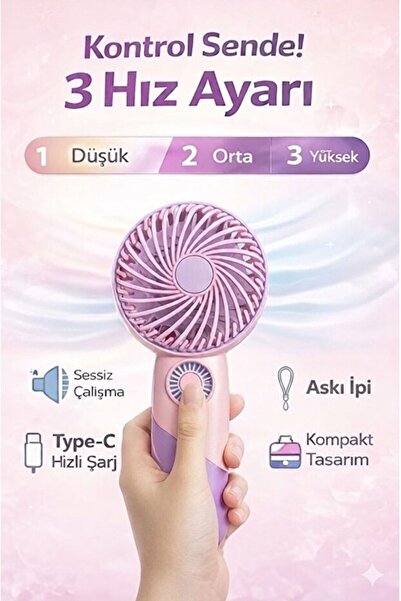 Pofika Taşınabilir Mini Fan USB Şarjlı El Vantilatörü 3 Kademeli Sessiz Vanti...