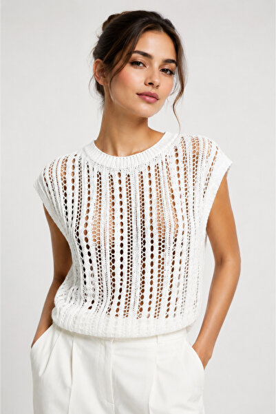 Minii Tuhafiye Navy Blue Openwork Knitwear Blouse Women's Summer Knit Blouse ...