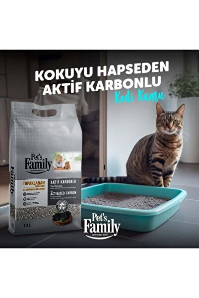 Pets Family Aktif Karbonlu Parfümsüz Topaklanan Bentonit 10 Lt İnce Taneli Ke...