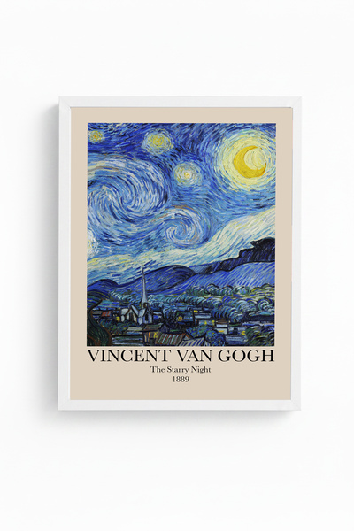 huhuli White Wooden Framed Abstract Night Landscape Painting - Blue Tones |  ...
