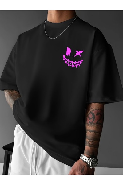 PAVRO Unisex Άνετο T-shirt με μικτό σχέδιο και στάμπα
