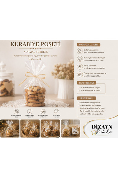 Dizayn Parti Evi Kurabiye Poşeti Seti Normal Kurdeleli ve Hasır İpli 20 Adet ...