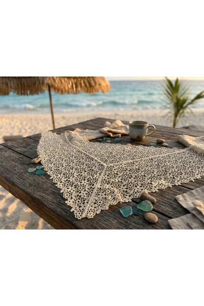 FUNDA AKIN Mi Luz Accessory Beige Lace Triangle Mesh Bandana Scarf