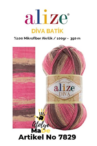Alize Diva Batik 7829 %100 Mikrofiber Akrilik (100gr 350m) Tek Yumak 17 farkl...