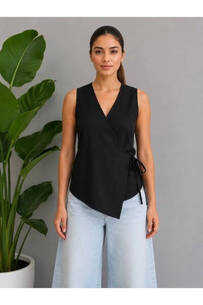 Park Karon Women's Double-Breasted Collar, Gathered Sides, Asymmetrical Cut M...