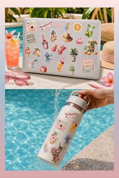 Mişomi Atölye Romantik & Summer Sticker Seti | 25+ Suya Dayanıklı PP Sticker ...