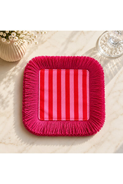 GÜLER HOME Püsküllü Pembe Çizgili Kumaş Peçete