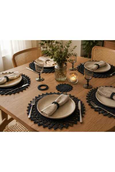 A&D HANDMADE Hand Knitted Polyester Macrame Coaster Set (6 Coasters, 6 Cup Ma...